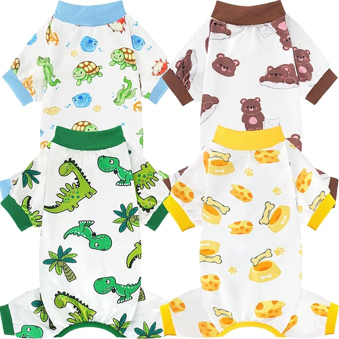 4 Pack Dog Pajamas for Small Dogs, Puppy Clothes for Boy Girl Strechy Soft Pet Jumpsuit, Cat Onesie-Large