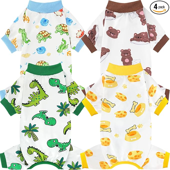 4 Pack Dog Pajamas for Small Dogs, Puppy Clothes for Boy Girl Strechy Soft Pet Jumpsuit, Cat Onesie (X-Large)