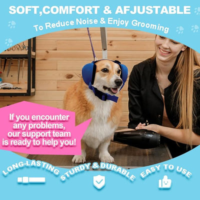 PROHEAR Dog Ear Muffs Hearing Protection for Dogs, NRR 28dB Noise Cancelling Headphones, Easy to Adjust Dog Hearing Protection Earmuffs for Thunder, Hunting, Tourism, Cars, Racing, Large, Blue