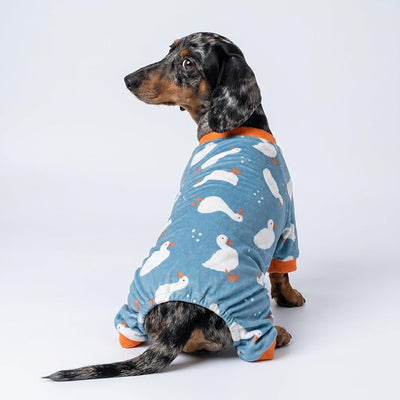 Fitwarm Adorable Duck Dog Pajamas, Warm Winter Dog Clothes for Small Dogs Boy Girl, Cozy Pet Onesie with Feet, Blue, White, Orange, XL