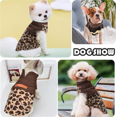 Fleece Puppy Sweater Dog Sweater Leopard Dog Sweaters for Small Dogs Girl Boy Warm Soft Pet Holiday Clothes for Small Cats Dogs (Medium, Leopard)