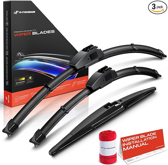 A-Premium 24"+17"+12" Windshield Wiper Blades with Wear Indicator & Towel | Compatible with Toyota RAV4 2006-2012, Front Rear Wipers Blade Set for Hook/RL2 Arm Connector, Pack of 3