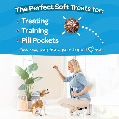 Peanut Butter Dog Treats with Banana & Blueberry - Healthy Dog Treats - Soft, Natural, Grain Free, Low Calorie, Gluten Free, Non-GMO, Clean & Nutritious Ingredients - 18pk