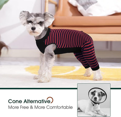 Kuoser Dog Recovery Suit with Anti Licking Rear Leg Sleeve, Red L | Abdominal Dog Surgical Suit with Pants Cover Protect Wounds, Dogs Elbow Protector Soft Pet Surgery Onesie Cone Alternative