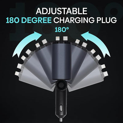 Retractable Car Charger | 4 in 1 Fast Car Phone Charger 120W | Retractable Cables and USB Car Charger | Compatible with iPhone 15/14/13/12/11, Galaxy, Pixel | Car Accessories | iPhone Car Charger