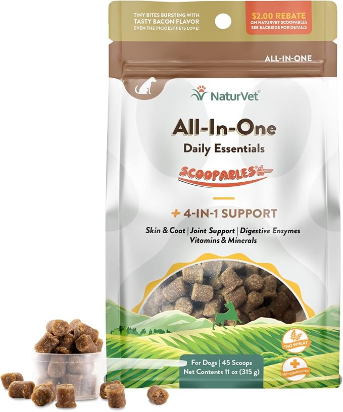Scoopables All-in-One Multivitamin for Dogs - Dog Vitamins and Supplements for Joint Support, Digestion, Skin & Coat Care & Immune - Hickory Smoked Bacon Flavor Vitamin Supplement | 11oz Bag