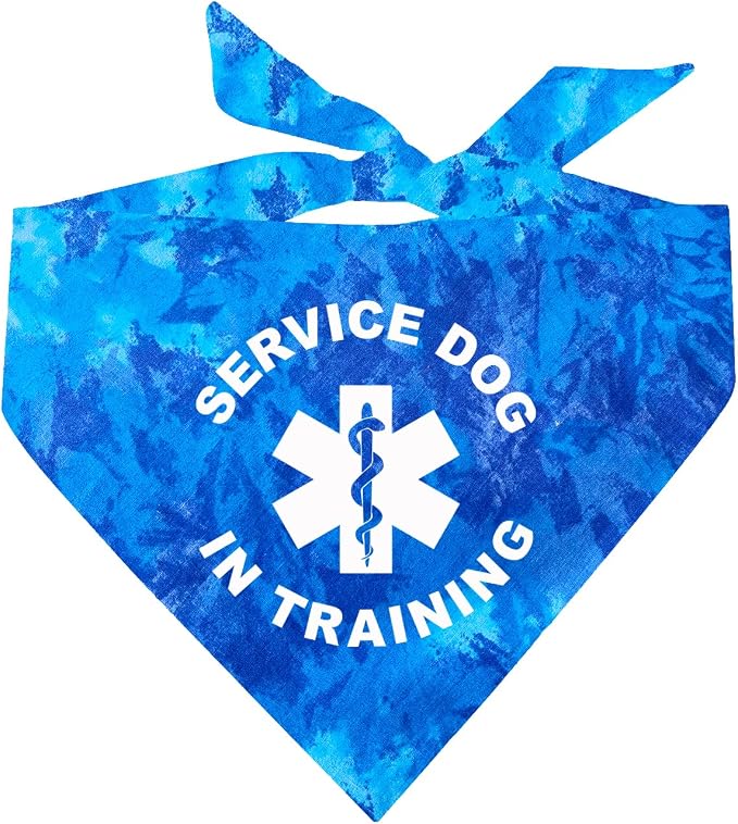 Service Dog in Training Dog Bandana | 100% Cotton Tie Dye Triangle |Service Dog | Working Animal | Assistance | One Size | Royal Scrunch (289)