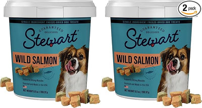 Stewart 100% Wild Salmon Dog Treats, 9.5 oz Tub, ~190 Pieces, Freeze Dried Raw, Ingredient, 65% Protein Training Treats or Meal Topper, Grain Free, Gluten Free (Pack of 2)