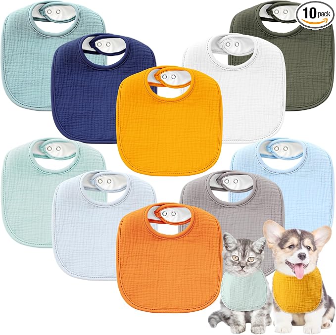 10 Pcs Muslin Cotton Square Dog Bandanas Reversible Pet Bibs Scarf Dog Scarves with Two Snaps Apparel Accessories Kerchief for Small to Medium Puppy Cat(Fresh Color)