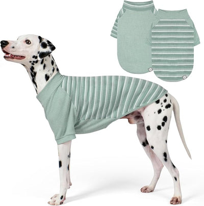 KYEESE 2Pack Waffle Dog Shirt with Sleeves, Lightweight Dog T Shirts for Medium Large Dogs Boy Girl, Breathable Pet Tee Shirts Soft Dogs Clothes for Daily Wear, Green+Striped, 2XL