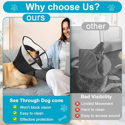 Soft Elizabethan Dog Cone Collar for Large, Medium & Small Dogs - Adjustable Recovery Collar for Post-Surgery, Wound Protection & Licking Prevention - Lightweight Pet Cone Alternative（Black,XL）