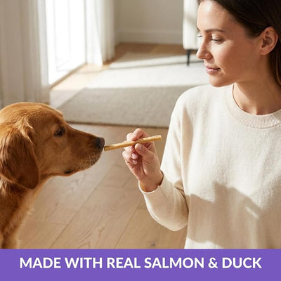 Wild Eats Duck and Salmon Collagen Sticks for Dogs (25 Pack) Long Lasting Dog Chews, No Hide Dog Treat Bully Stick Alternative, Rawhide Free, Grain Free, High Protein