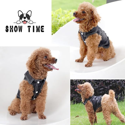 SILD Pet Clothes Dog Jeans Jacket Cool Black Denim Coat Small Medium Dogs Lapel Vests Classic Hoodies Puppy Vintage Washed Clothes (XXL, Black)