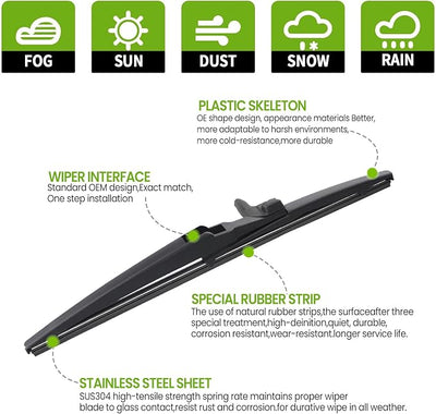 PARRATI® 12 Inch Rear Wiper Blade Replacement for 2010-2024 Toyota 4Runner,All-season windshield wiper(12)