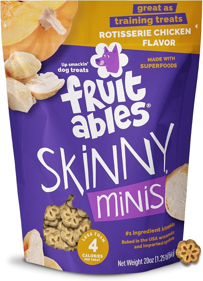 Skinny Mini Dog Treats, Healthy Pumpkin Treat for Dogs, Low Calorie & Delicious, Puppy Training, No Wheat, Corn or Soy, Made in the USA, Rotisserie Chicken Flavor, 20oz