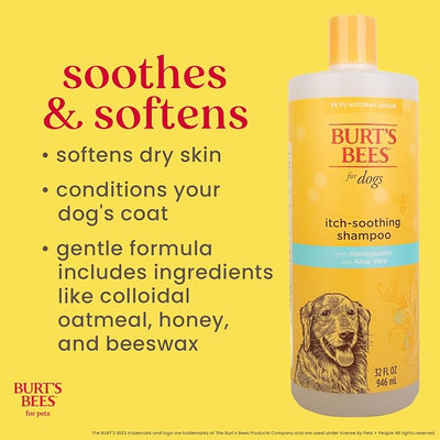 Burt's Bees for Pets Itch Soothing Dog Shampoo with Honeysuckle, 95% Natural Origin, pH Balanced, No Sulfates, Parabens, or Phthalates, Relieves Itchy Skin, 32 Fl Oz - 2 Pack