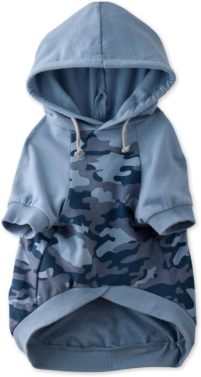 Pet Passion Rocky – The Original Lightweight Hooded Tee 100% Organic Cotton Dog Hoodie Pet Coat Sweater for All Sized Dogs, Navy Half Camo, Small (10-25 lbs)