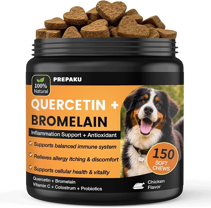 Quercetin with Bromelain for Dogs - Allergy & Itch Relief Chews with Colostrum & Probiotics - Supports Immune System, Relieves Itchy Skin & Paw Licking - Anti-Inflammatory Antioxidants -150 Soft Chews