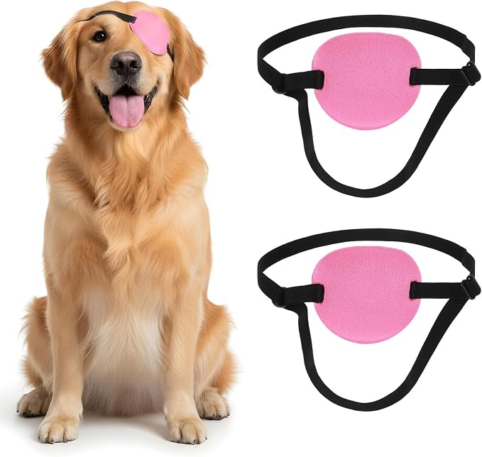 2pcs Eye Patch for Dogs, Adjustable Dog Eye Patch, Soft and Comfortable Eyes Patches, Used for Postoperative Eyes Injuries in Medium and Large Dogs, Rose red