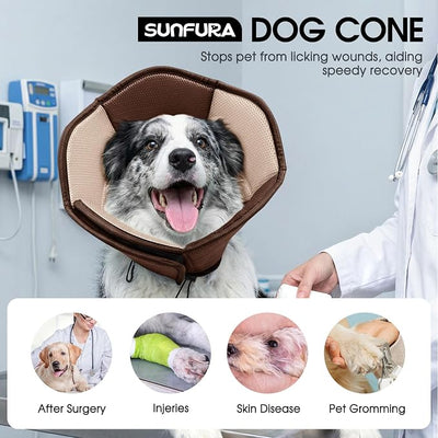 Dog Cone - Soft Cone for Dogs to Stop Licking, Pet E-Collar Alternative After Surgery, Adjustable Pet Recovery Collar for Wound Healing, Brown Medium