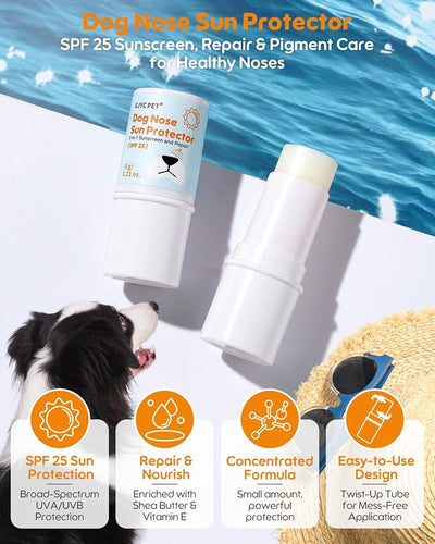 Dog Nose Sunscreen Balm SPF 25 – Natural, Lick-Safe Sun Protection with Shea Butter & Sea Buckthorn – Moisturizes & Shields Sensitive Noses – Fragrance-Free