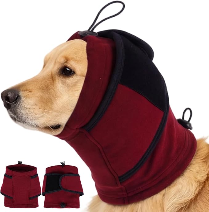 Nanaki Dog Calming Hoodie & Ear Cover,Large July 4th Head Wrap with Ear Pads - No-Shake Hematoma Protection,Noise Cancelling for Fireworks,Grooming,Blow Dryer & Bath,Ear Warmers