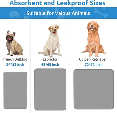 Washable Reusable Dog Pee Pads, 48"x65" Absorbent & Waterproof Puppy Training Pad for Crate, Playpen & Carpet, Large Potty Pads for Dogs, Cats & Small Pets