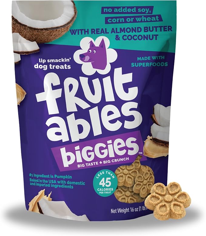 Biggies Dog Biscuits, Pumpkin Treats for Dogs, Healthy Doggie Biscuits, Crunchy Treats, No Wheat, Corn or Soy, Made in the USA, Almond Butter and Coconut Flavor, 16oz