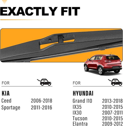 AUTOBOO 12 Rear Wiper Blade Replacement For 2011-2016 Kia Sportage,Hyundai Elantra 09-12,Hyundai Tucson IX35 10-15,I30 - Original Equipment Replacement- 12" (Pack of 1)