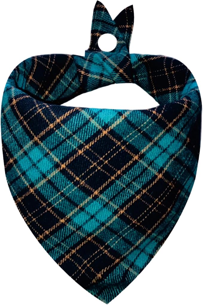 Dual Layer Green Plaid Dog Bandana with Button, Soft Cotton Triangle Reversible Triangle Scarf Winter Classic Holiday Accessories for Boy and Girl Accessories for Large Dog
