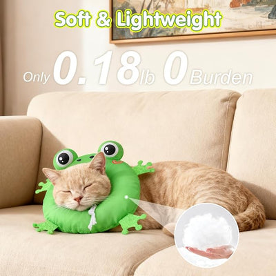 BEAUTYZOO Cat Cone Collar Soft,Cat Donut Recovery Collar After Surgery to Stop Licking,Kitten E Collars Neck Pillow Cone for Cats,Adjustable Elizabeth Pet Collars for Puppy Small Dogs,Green Frog M