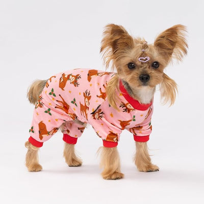Fitwarm Christmas Reindeer Dog Pajamas, Christmas Clothes for Small Dogs Girl, Holiday Pet Outfit, Pink, Red, XXL