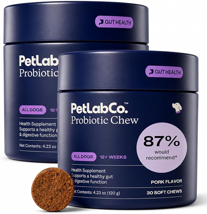 PetLab Co. Probiotics for Dogs, Support Gut Health, Occasional Diarrhea, Digestive Health & Seasonal Allergies - Pork Flavor - 30 Soft Chews - Packaging May Vary (Value 2-Pack)