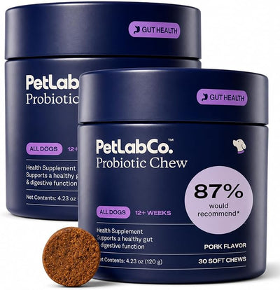 PetLab Co. Probiotics for Dogs, Support Gut Health, Occasional Diarrhea, Digestive Health & Seasonal Allergies - Pork Flavor - 30 Soft Chews - Packaging May Vary (Value 2-Pack)