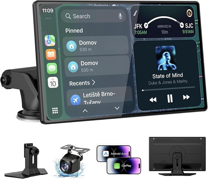 9" Carplay Screen for Car, Wireless Portable Carplay Screen for Apple Car Play & Android Auto, OTA Updates, Backup Camera, Bluetooth 5.0, Mirror Link, Voice Control, GPS Navigation, FM
