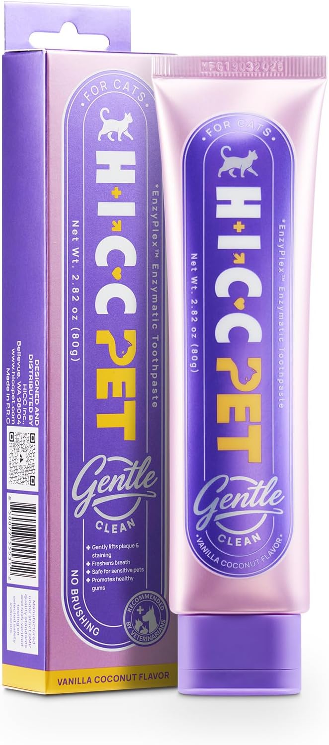 Hypoallergenic 4-Enzymatic Cat Toothpaste, Gentle Clean for Sensitive Gums, Low-Sensitivity Plaque & Tartar Defense Gel for Fresh Breath, Soothing Oral Care - Vanilla Coconut Flavor, 2.82 oz
