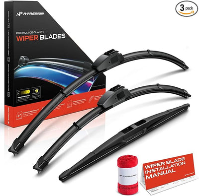 A-Premium 26"+19"+14" Windshield Wiper Blades with Wear Indicator & Towel | Compatible with Nissan Murano 2003 2004 2005, Front Rear Wipers Blade Set for Hook/RL3 Arm Connector, Pack of 3
