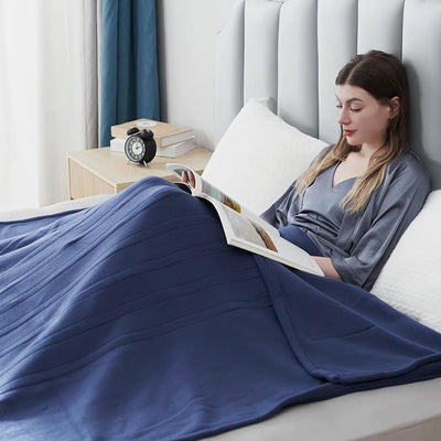 Eydna Electric Heated Blanket Twin Size 62"x84", Fast Heating Throw, Soft Fleece for Bed & Sofa, 10 Hours Auto Off & 4 Heating Levels, Machine Washable, Gifts for Grandma & Family-Dark Blue