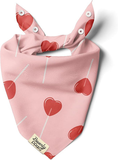 Snap-On Dog Bandana for Small Medium Large Pets, Dogs Cats Adjustable Handkerchief Scarf for Girl & Boy, Funny Cute Puppy Apparel & Accessories (Heart Lollipops, Small)