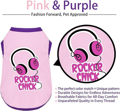 Color-Blocked Dog Tank Top with Playful Heat Transfer Designs – Lightweight Polyester Shirt for Small,MediumDogs, Perfect for Casual Outings.Rocker Chick Light Pink 3XL