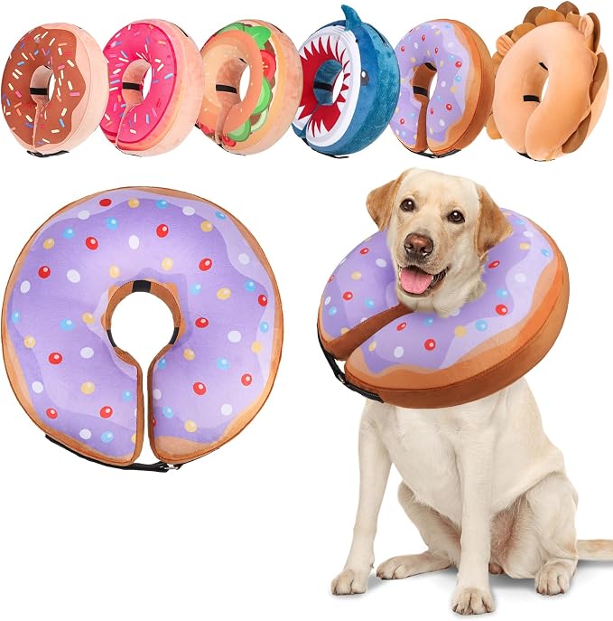 BEAUTYZOO Dog Cone Alternative After Surgery for Large Medium Small Dogs, Soft Inflatable Cone Collar for Dogs Cats, Dog Neck Donut E Collar Dog Recovery Collar to Stop Licking, Purple Donut, L