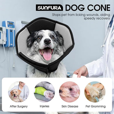 Dog Cone - Soft Cone for Dogs to Stop Licking, Pet E-Collar Alternative After Surgery, Adjustable Pet Recovery Collar for Wound Healing, Black Large