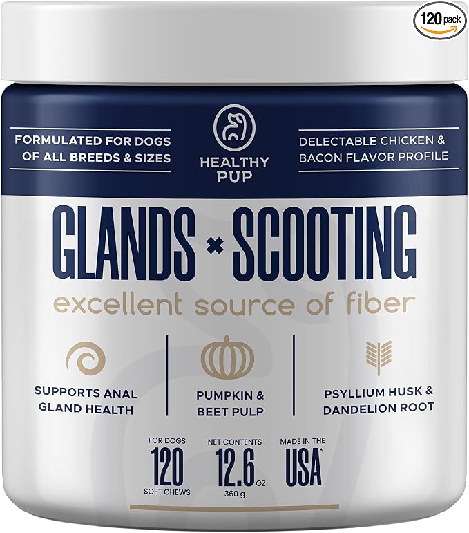Glands Bowel Support - 120 Delicious Scoot Soft Chews for Scooting, Healthy Anal Glands, and Digestive Health - Made with Pumpkin Powder for Dogs