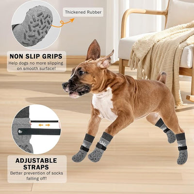 SCENEREAL Anti Slip Dog Socks to Prevent Licking Paws, Dog Shoes for Hot/Cold Pavement, Paw Protector Traction Control on Hardwood Floor, Dog Shoes Booties for Puppy Small Medium Large Senior Dogs