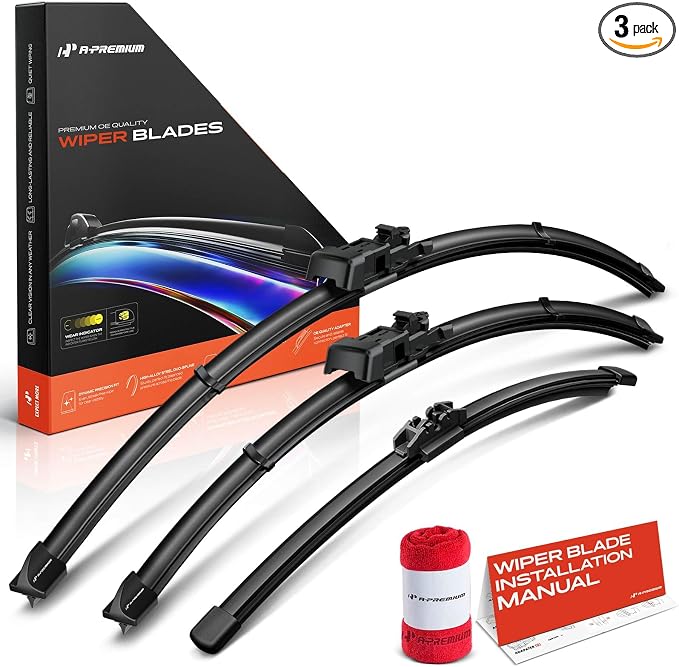 A-Premium 26"+20"+16" Windshield Wiper Blades with Wear Indicator & Towel | Compatible with Volvo C30 2007-2013, Front Rear Wipers Blade Set for TLP/FR_DH Arm Connector, Pack of 3