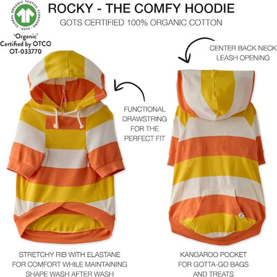 Pet Passion Rocky – The Original Lightweight Hooded Tee 100% Organic Cotton Dog Hoodie Pet Coat Sweater for All Sized Dogs, Candy Corn, Small (10-25 lbs)