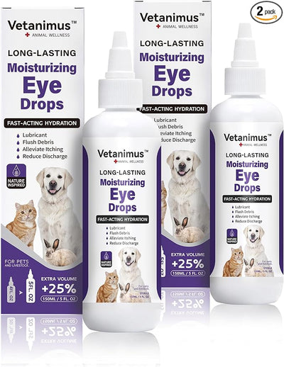 Refreshing Moisturizing Eye Drops 150ml/5 fl.oz for Dogs, Cats, and Livestock Fast-Acting Hydration 2 Bottle Set