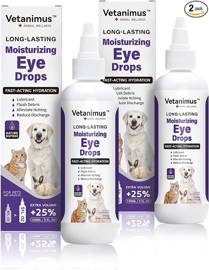 Refreshing Moisturizing Eye Drops 150ml/5 fl.oz for Dogs, Cats, and Livestock Fast-Acting Hydration 2 Bottle Set