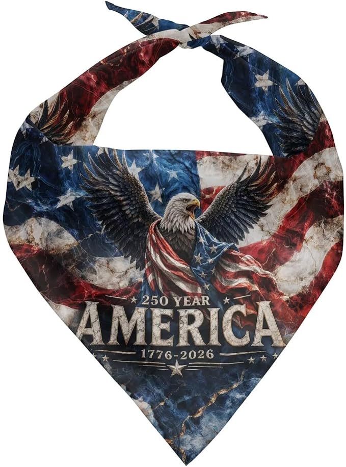 4th of July Patriotic Dog Bandanas 250 Years Anniversary Square Dog Kerchief Independence Day Reversible Pets Gifts