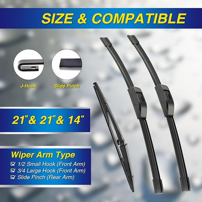 5 PLUS® Windshield Wiper Blades Replacement for 2010-2005 Jeep Grand Cherokee Windshield Wipers (Pack of 3), Automotive Replacement Windshield Wiper Blades For My Car Water Repellent-21"/21"/14"